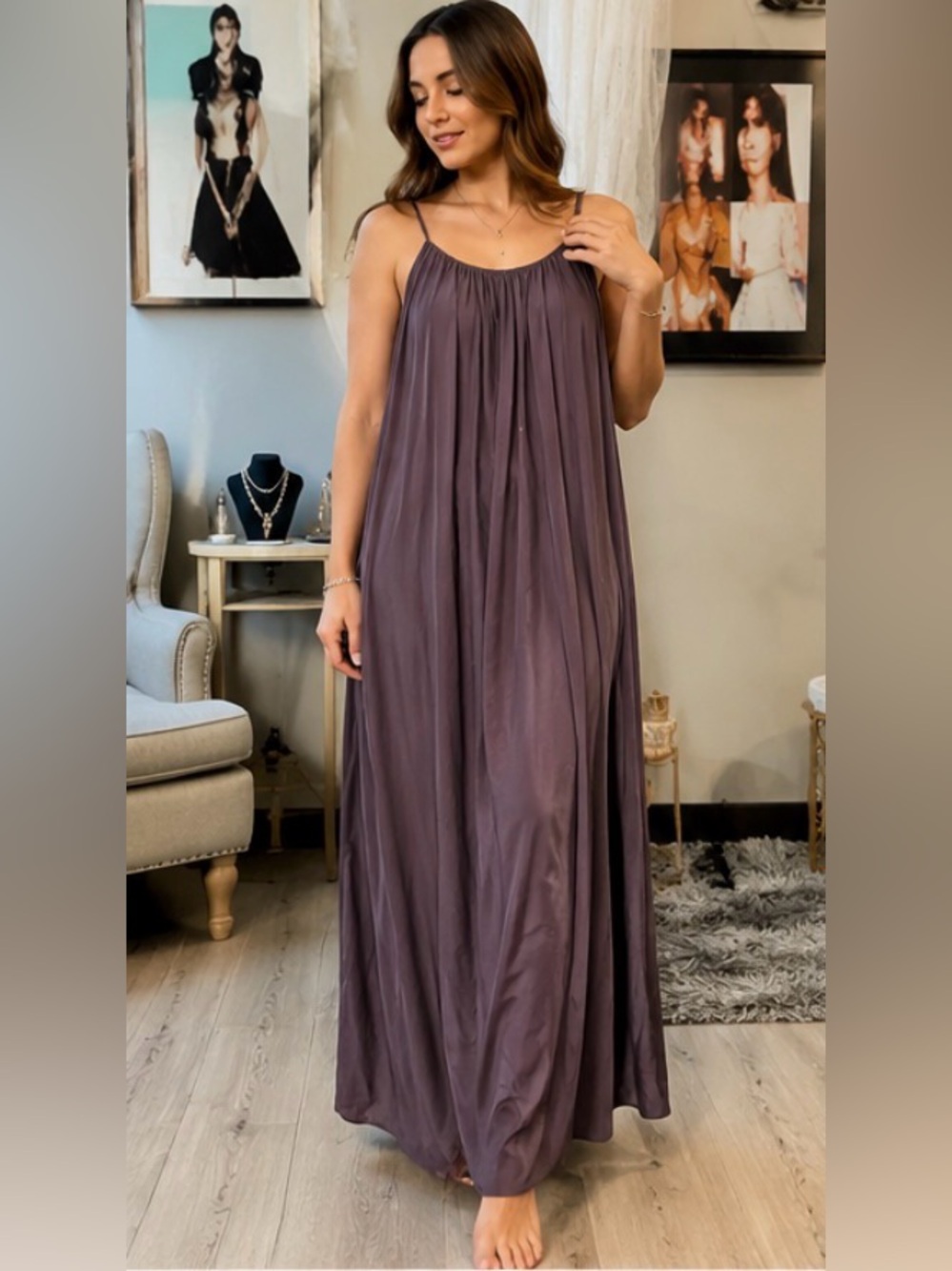 Meo Meli Made in Italy 50% Silk Maxi Slip Dress Plum Purple NWOT